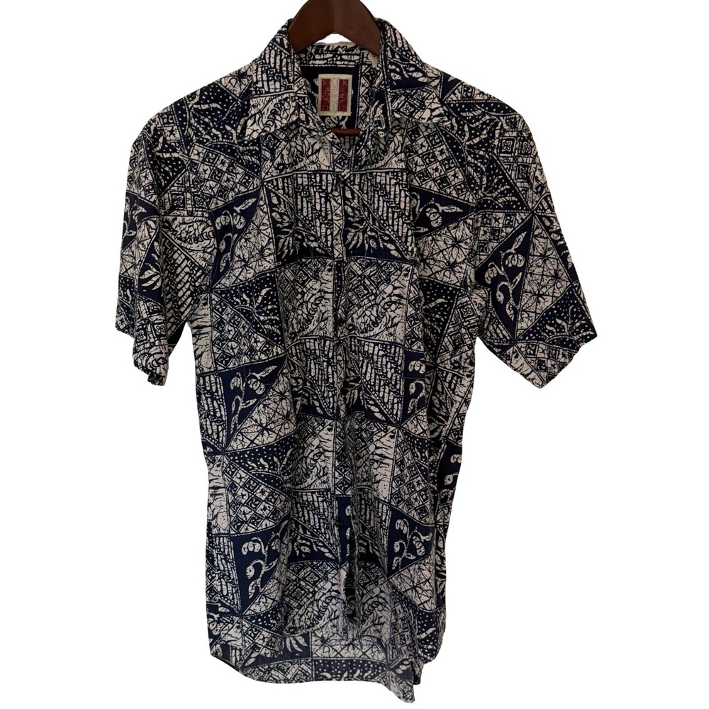 GANT‎ Mens Navy Hawaiian Tapa Print Short Sleeve Camp Shirt 100% Cotton Size S